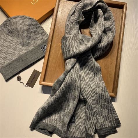 lv beanie and scarf grey